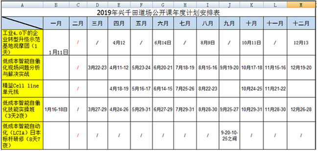 興千田2019年精益課程計(jì)劃表曝光啦！