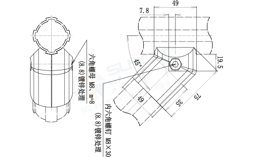 45°外接接頭尺寸圖 45°外接接頭尺寸圖